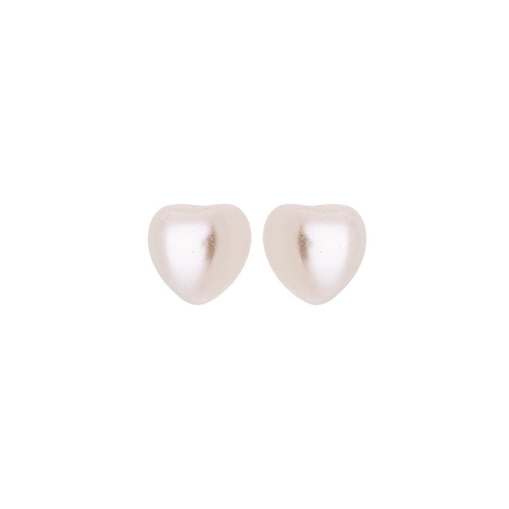 Minimal Heart Pearl Stud Earrings – Soft Ivory Finish Small