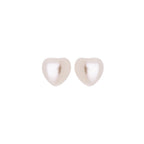Minimal Heart Pearl Stud Earrings – Soft Ivory Finish Small