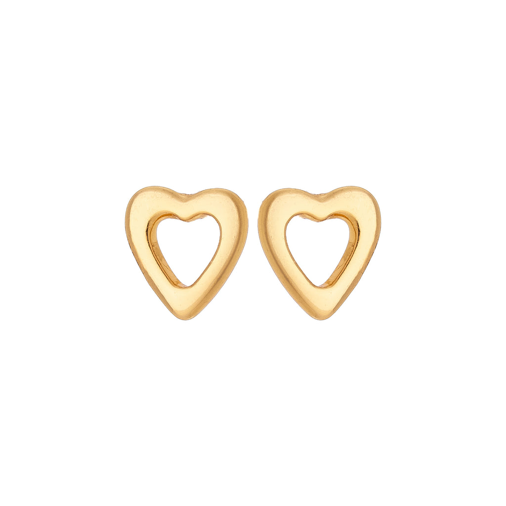 Minimalist Hollow Heart Stud Earrings – 18K Gold Plated