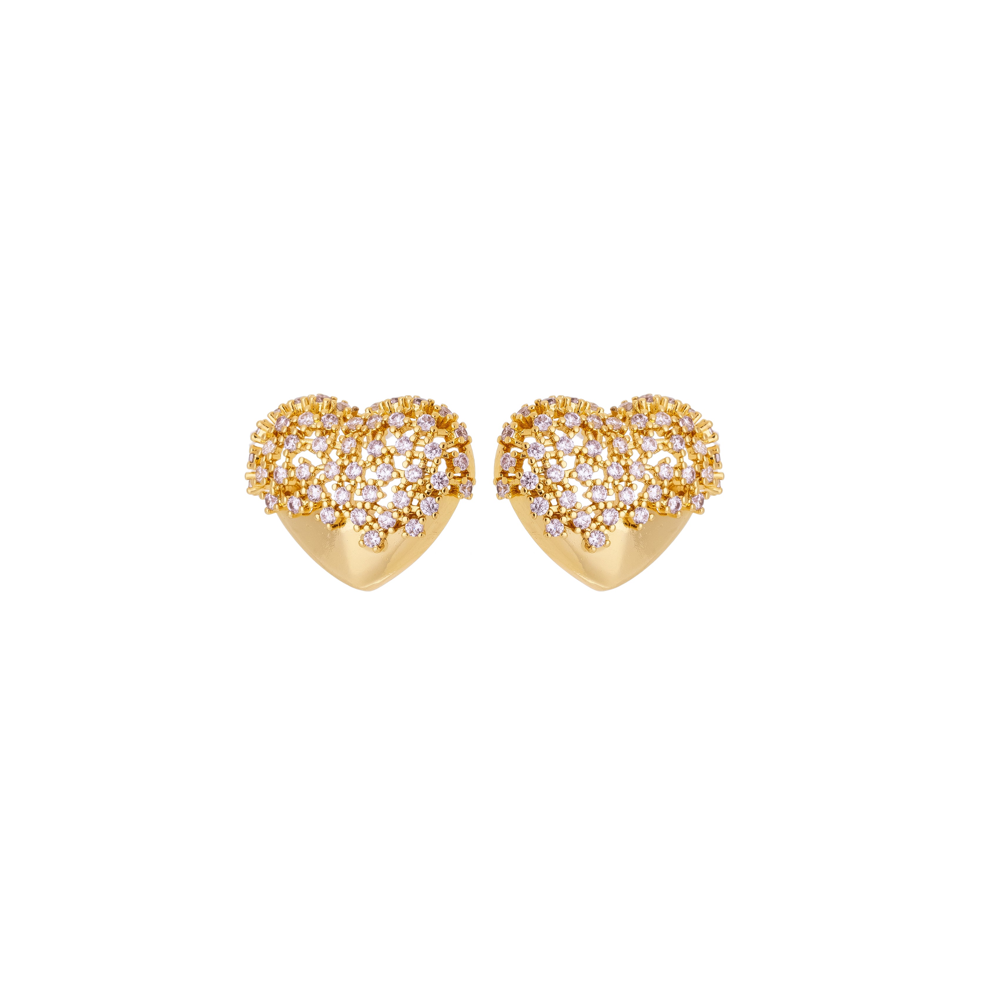 Pavé Heart Stud Earrings – 18K Gold Plated Crystal Statement Studs