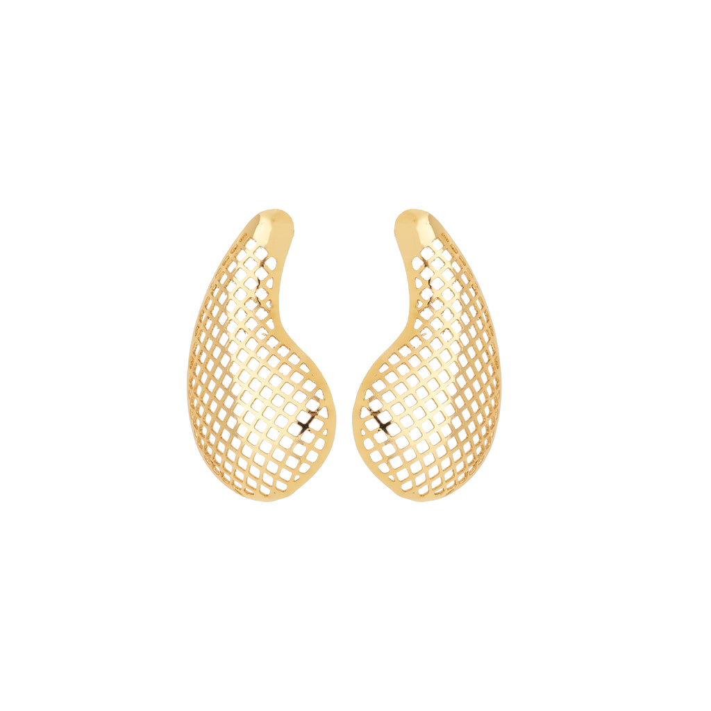 Textured Mesh Teardrop Earrings – 18K Gold Plated Statement Drops