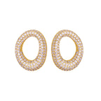 Oval Pave Crystal Earrings – 18K Gold Plated Statement Hoops