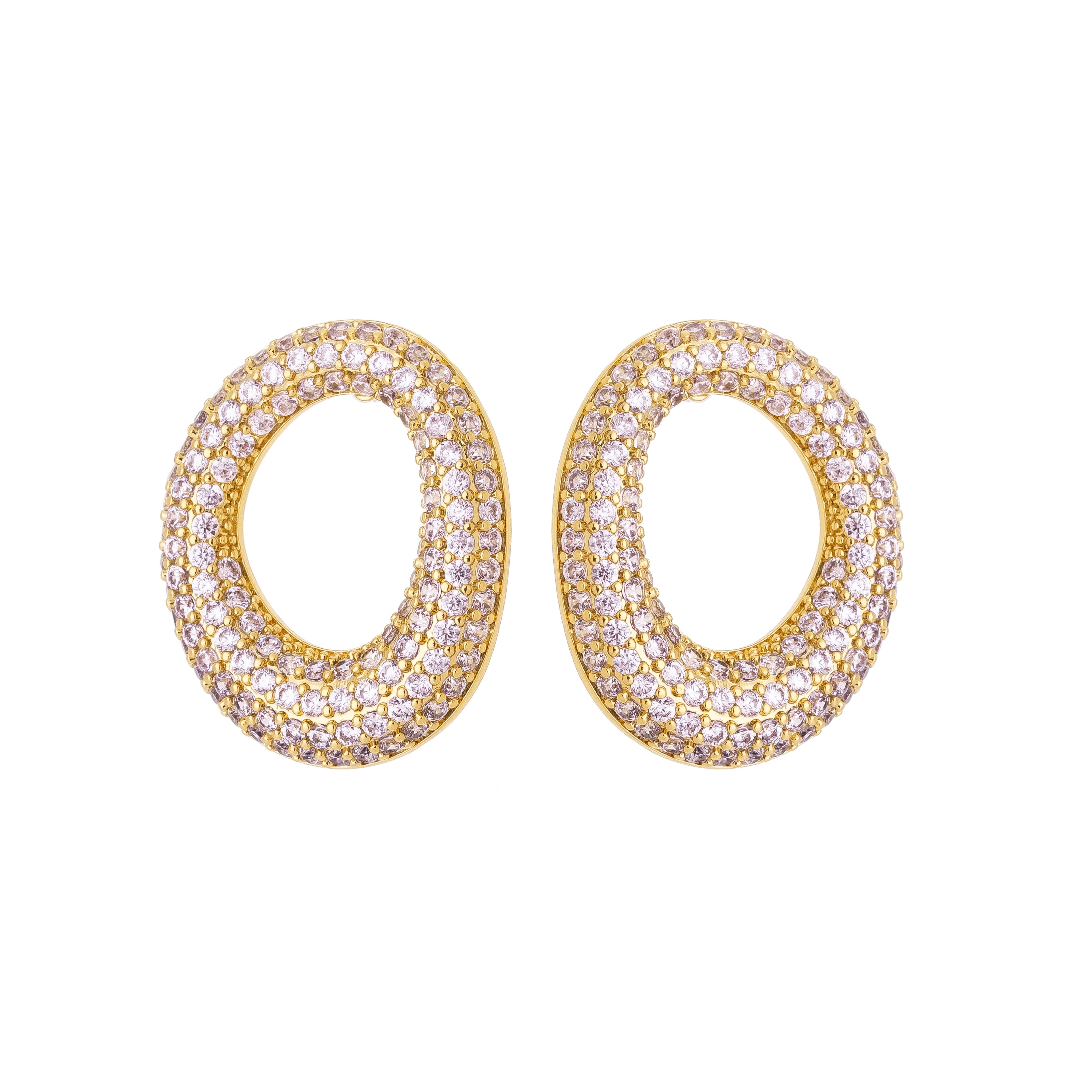 Oval Pave Crystal Earrings – 18K Gold Plated Statement Hoops