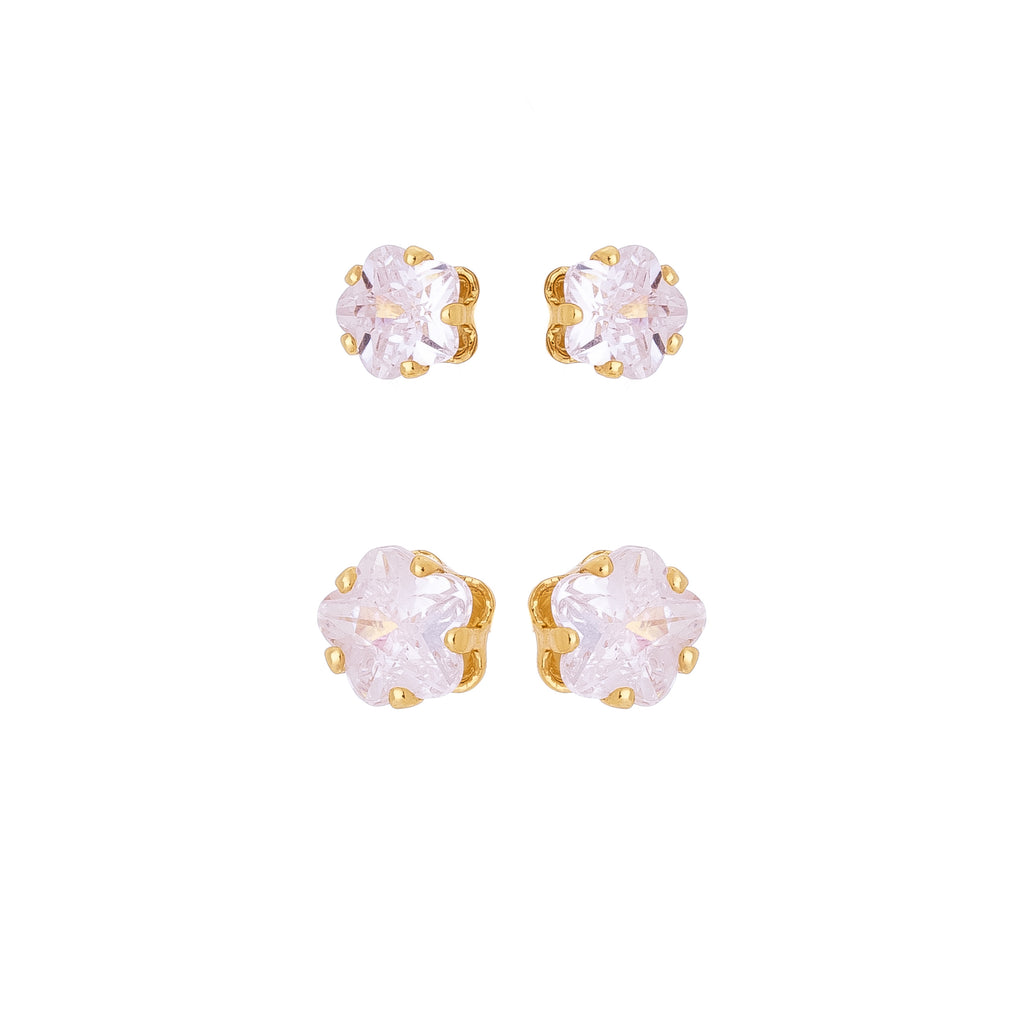 Floral Crystal Stud Earrings Set – 18K Gold Plated Zirconia Flower Duo