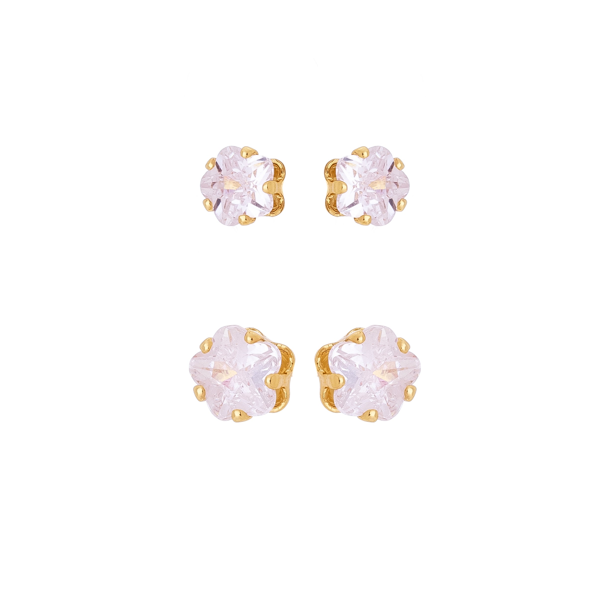 Floral Crystal Stud Earrings Set – 18K Gold Plated Zirconia Flower Duo