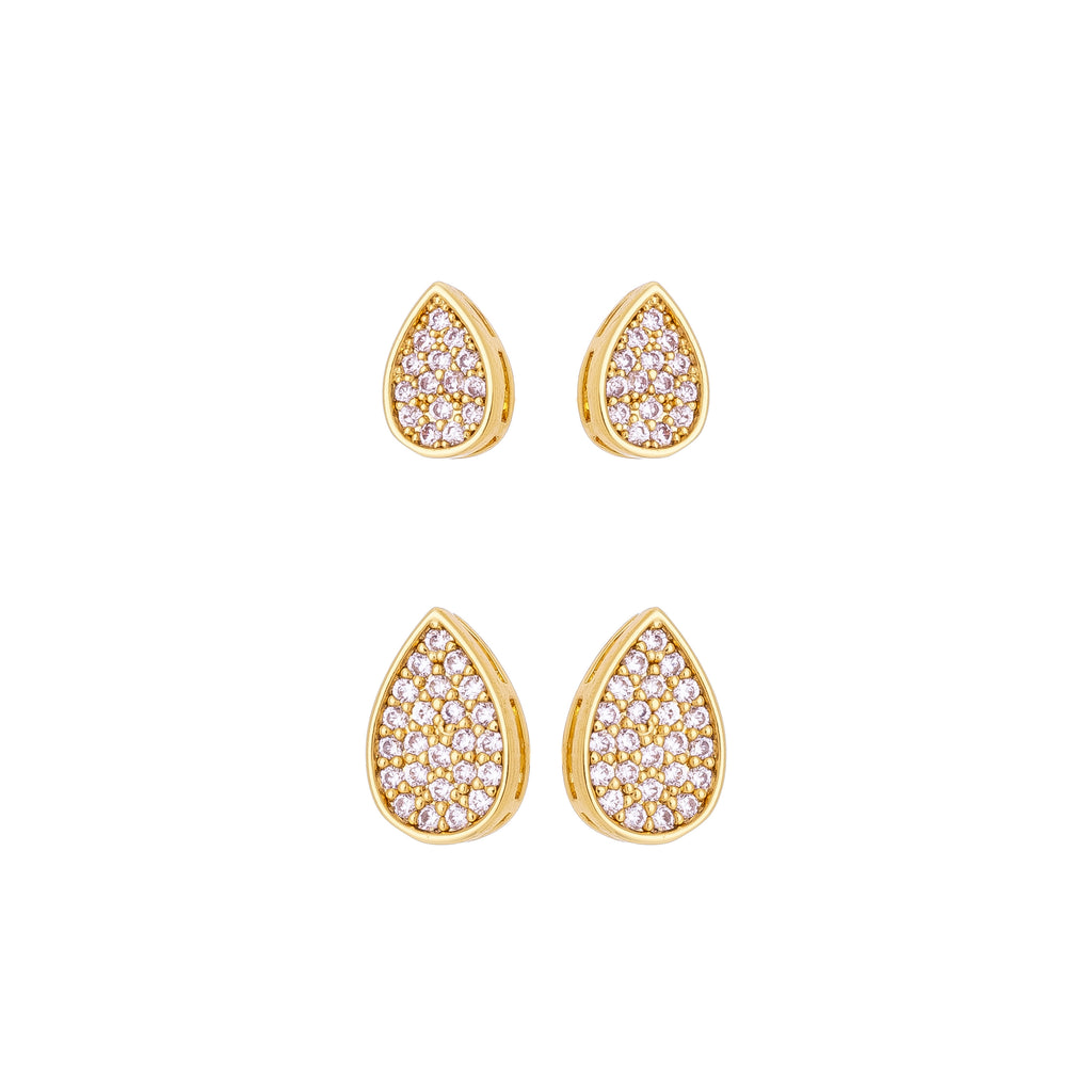 Teardrop Crystal Stud Earrings Set – 18K Gold Plated Zirconia Duo