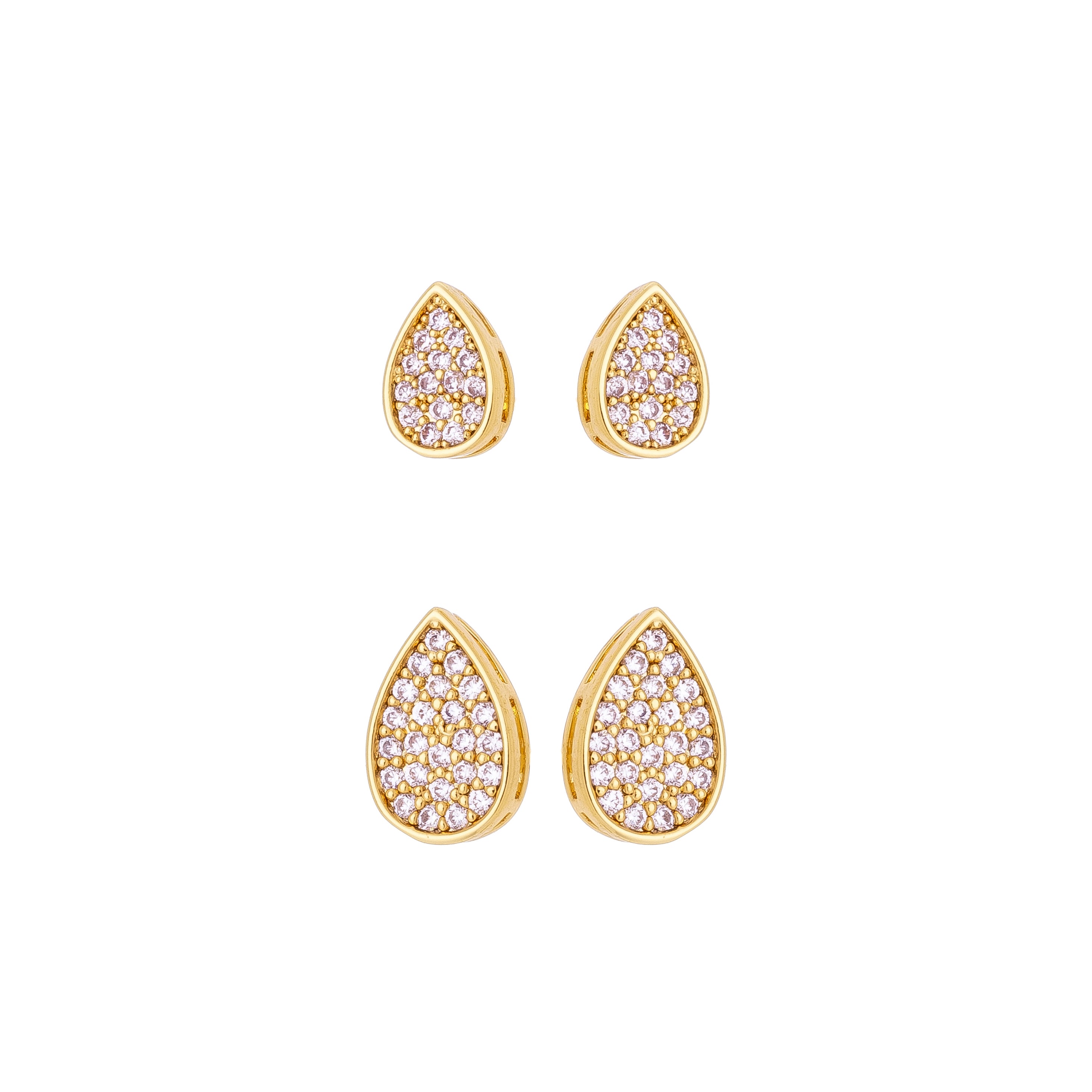 Teardrop Crystal Stud Earrings Set – 18K Gold Plated Zirconia Duo