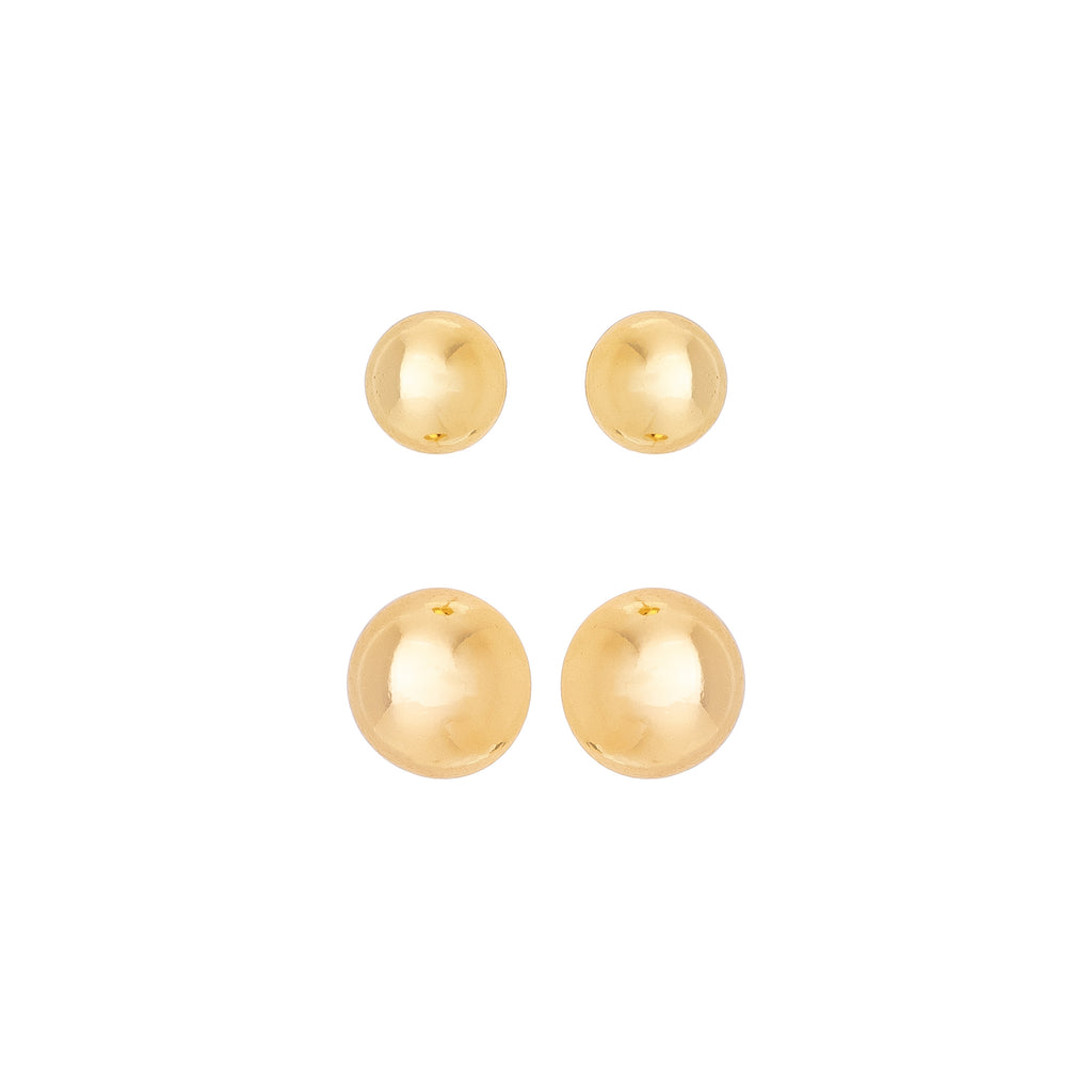 Classic Gold Ball Stud Earrings Set – 18K Gold Plated Minimalist Duo