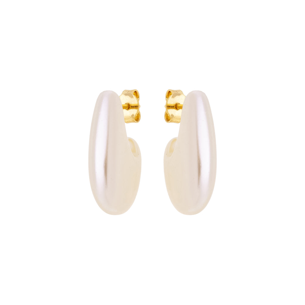 Organic Pearl Hoop Stud Earrings – 18K Gold Plated Modern Minimalist