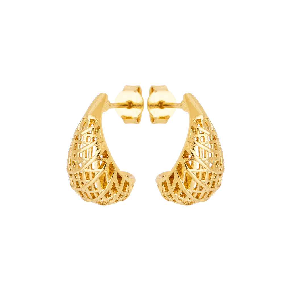 Textured Gold Hoop Earrings – 18K Gold Plated Sculptural Mini Hoops
