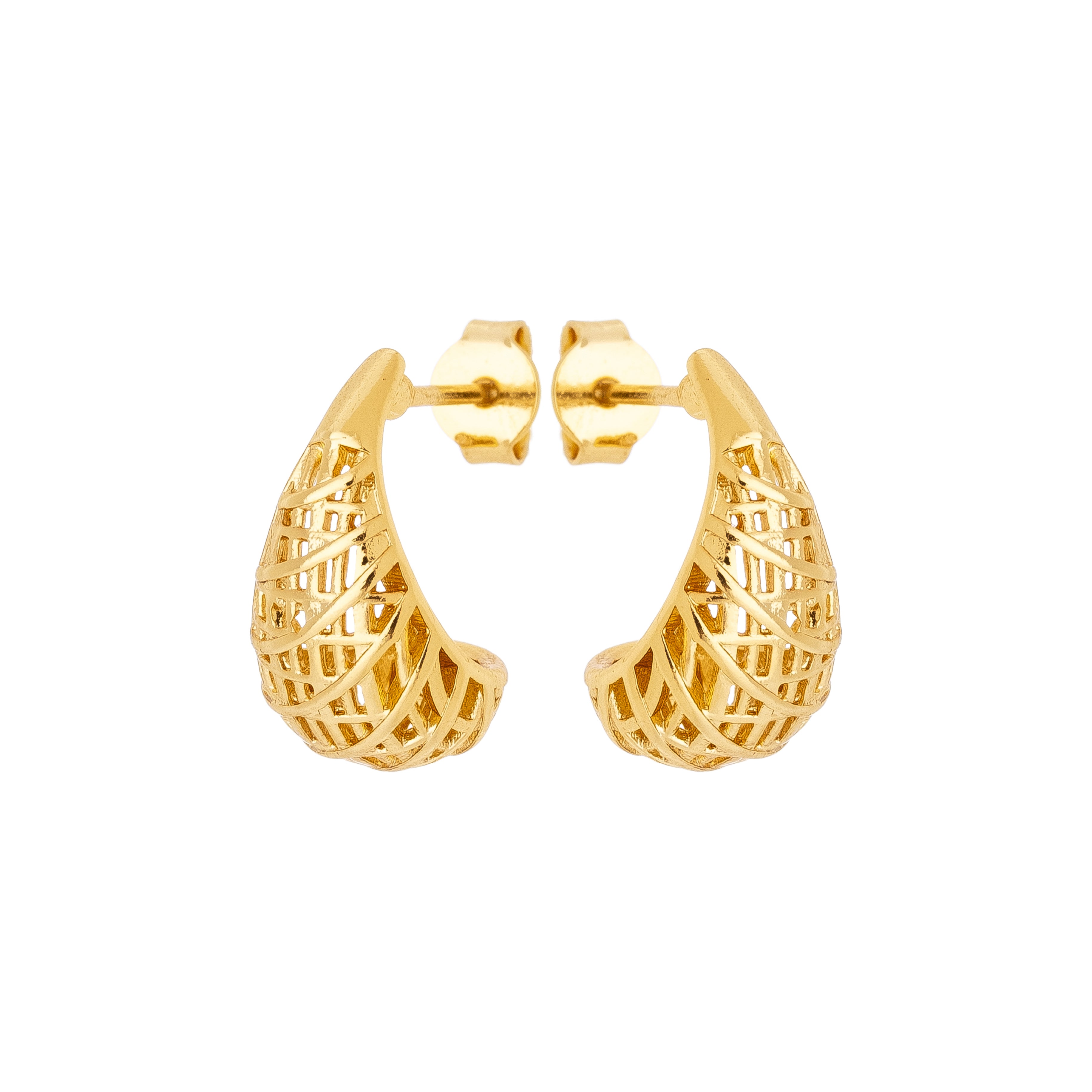 Textured Gold Hoop Earrings – 18K Gold Plated Sculptural Mini Hoops