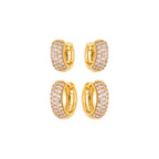 Gold Pavé Huggie Earrings Duo – 18K Gold Plated Double Row Zirconia Hoops