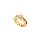18K Gold Plated 2PCS Ring Set with Round Zirconia Solitaire and Pave Band – Luxury Stackable Engagement Style Rings for Women