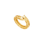 18K Gold Plated Geometric Pattern Ring with Nail Detail – Wide Band Statement Fashion Ring for Women
