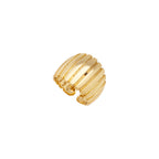 18K Gold Plated Wide Ribbed Open Ring – Adjustable Chunky Minimalist Statement Band for Women