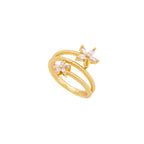 18K Gold Plated Double Band Flower Ring with Marquise Zirconia – Adjustable Floral Statement Ring for Women