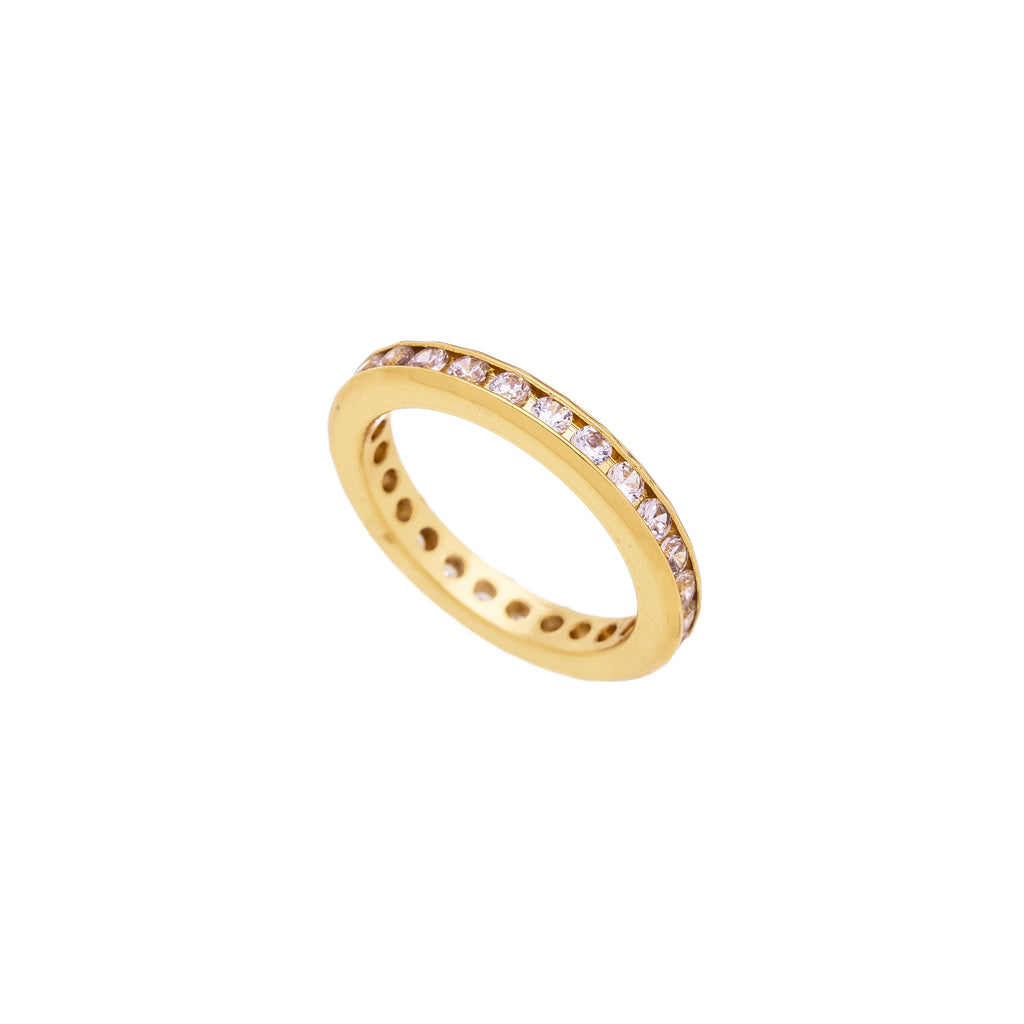 18K Gold Plated Half Eternity Ring with Round Zirconia Stones – Slim Minimalist Stackable Band for Women