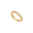 18K Gold Plated Half Eternity Ring with Round Zirconia Stones – Slim Minimalist Stackable Band for Women