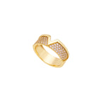 18K Gold Plated V Shape Ring with Micro Zirconia Pave – Geometric Statement Band for Women
