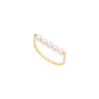 18K Gold Plated Open Ring with Synthetic Pearl Beads – Minimalist Adjustable Stackable Ring for Women
