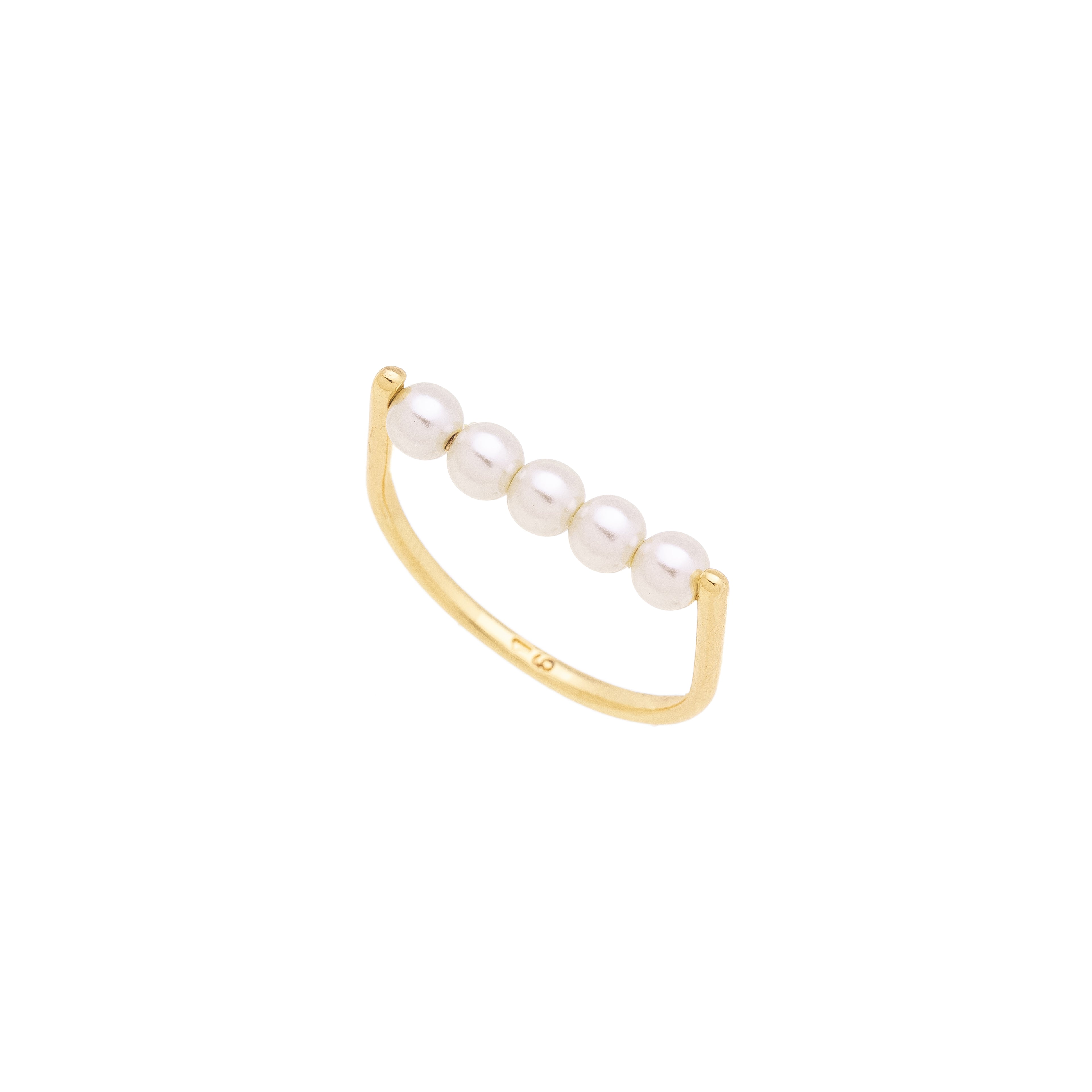 18K Gold Plated Open Ring with Synthetic Pearl Beads – Minimalist Adjustable Stackable Ring for Women