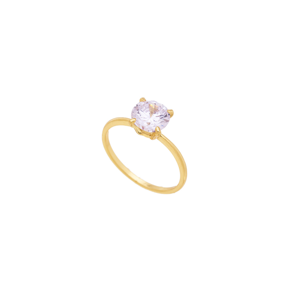 18K Gold Plated Solitaire Ring with Round Zirconia Stone – Classic Minimalist Engagement Style Ring for Women