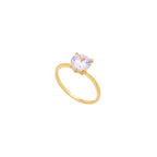 18K Gold Plated Solitaire Ring with Round Zirconia Stone – Classic Minimalist Engagement Style Ring for Women