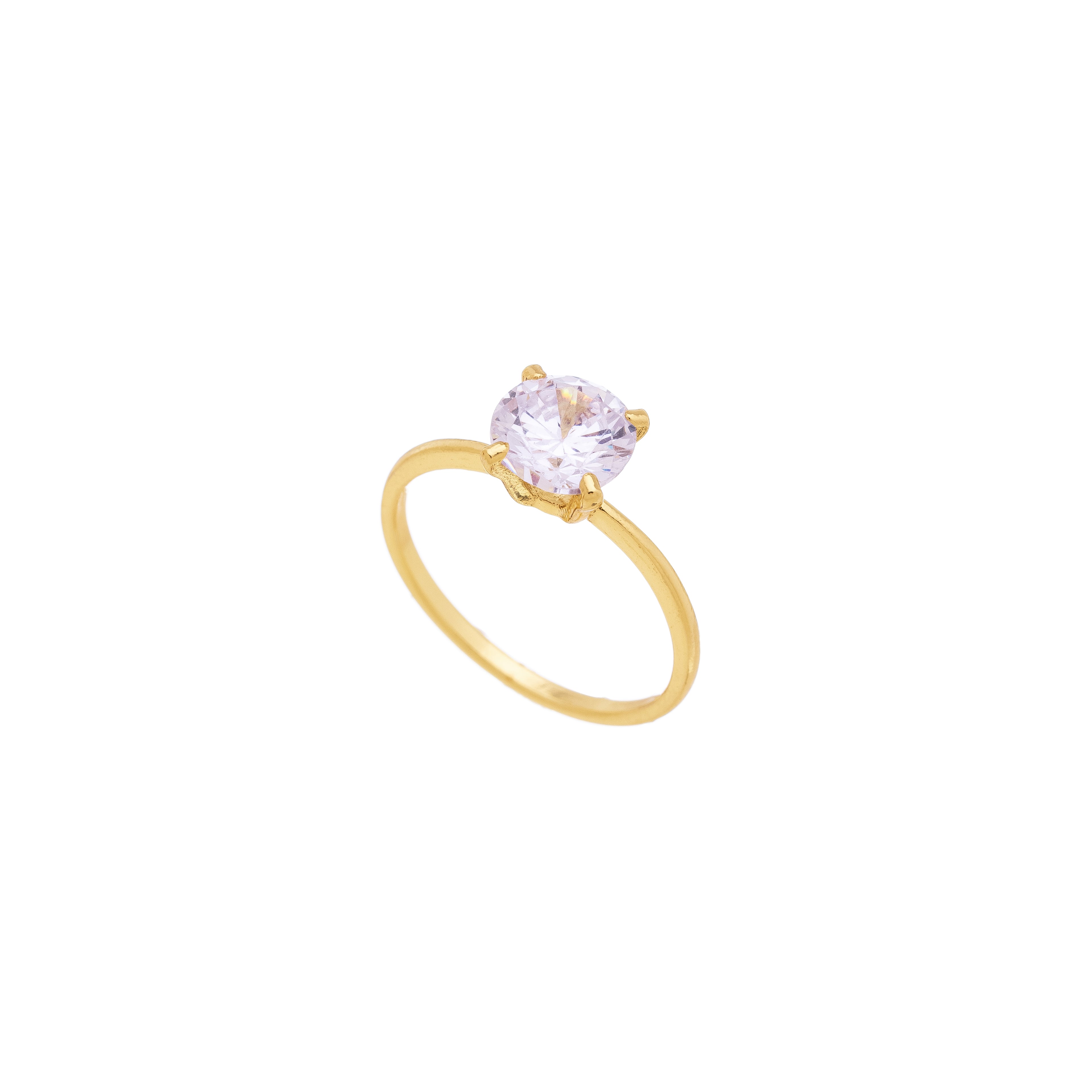 18K Gold Plated Solitaire Ring with Round Zirconia Stone – Classic Minimalist Engagement Style Ring for Women