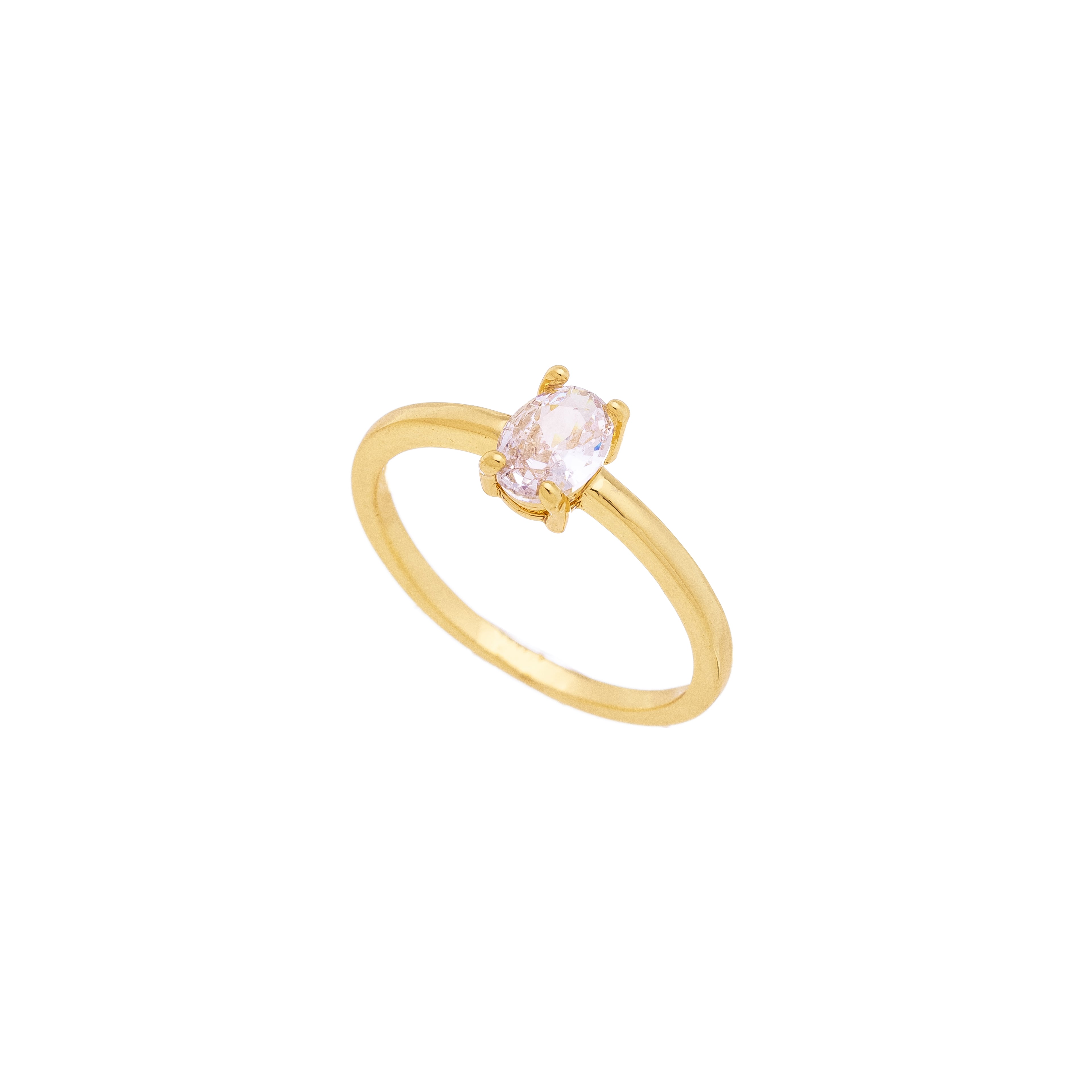 18K Gold Plated Oval Cut Zirconia Solitaire Ring – Minimalist Engagement Style Thin Band for Women