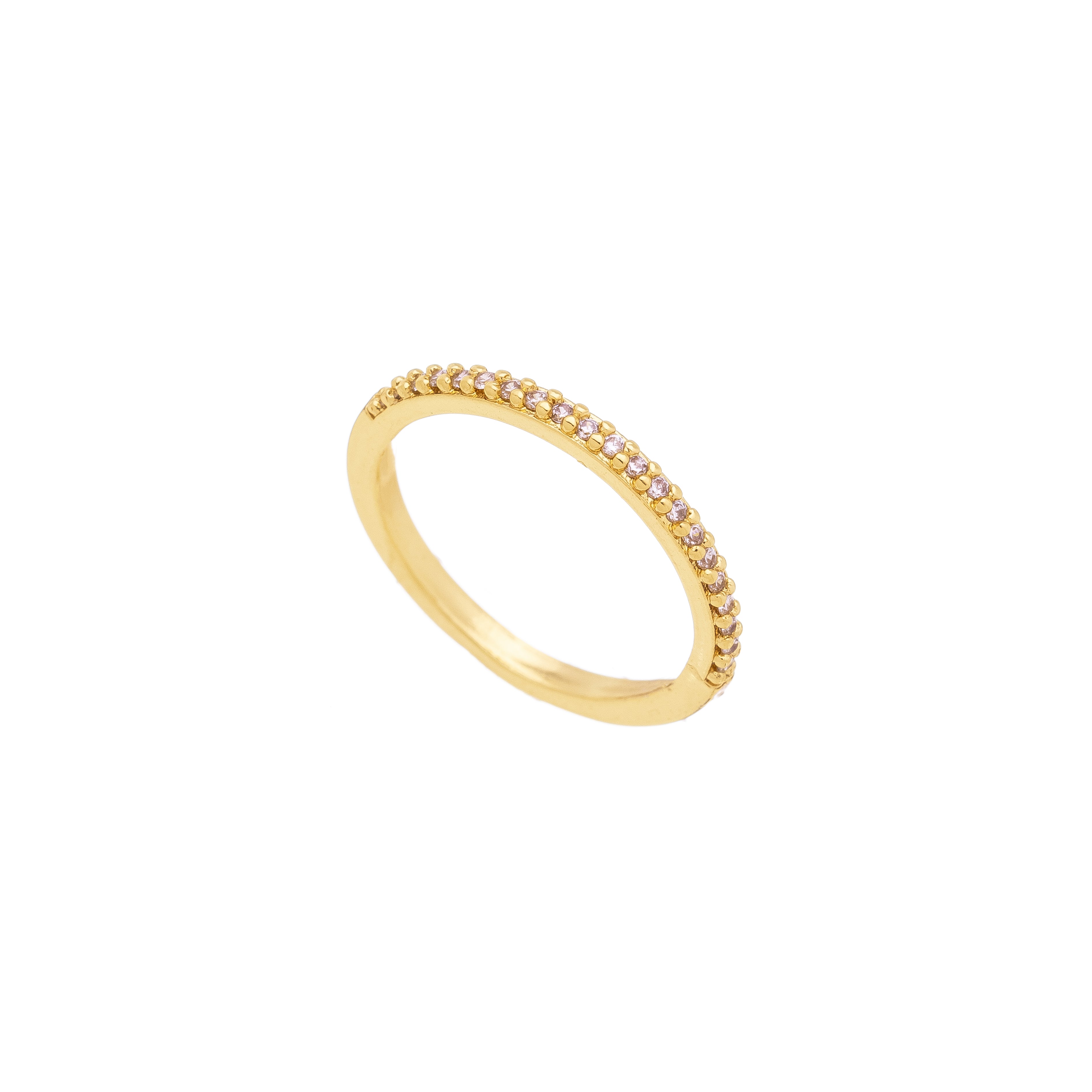 18K Gold Plated Micro Pave Zirconia Ring – Slim Half Eternity Minimalist Stackable Band for Women