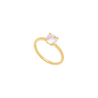 18K Gold Plated Round Cut Zirconia Solitaire Ring – Minimalist Thin Band Classic Engagement Style for Women