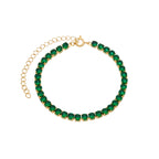 18K Gold Plated Green Zirconia Tennis Bracelet – Adjustable Round Cut Crystal Link Bracelet for Women