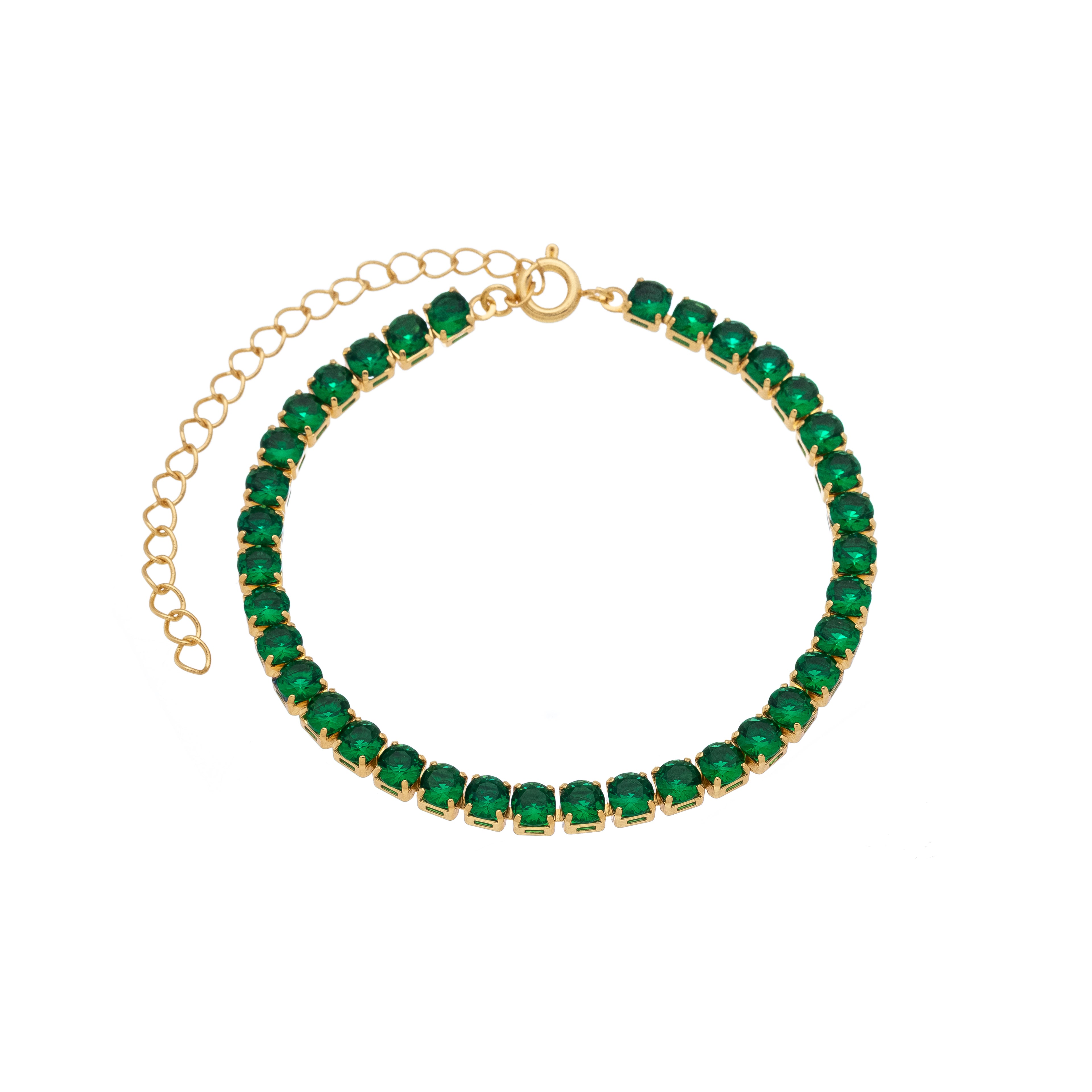 18K Gold Plated Green Zirconia Tennis Bracelet – Adjustable Round Cut Crystal Link Bracelet for Women