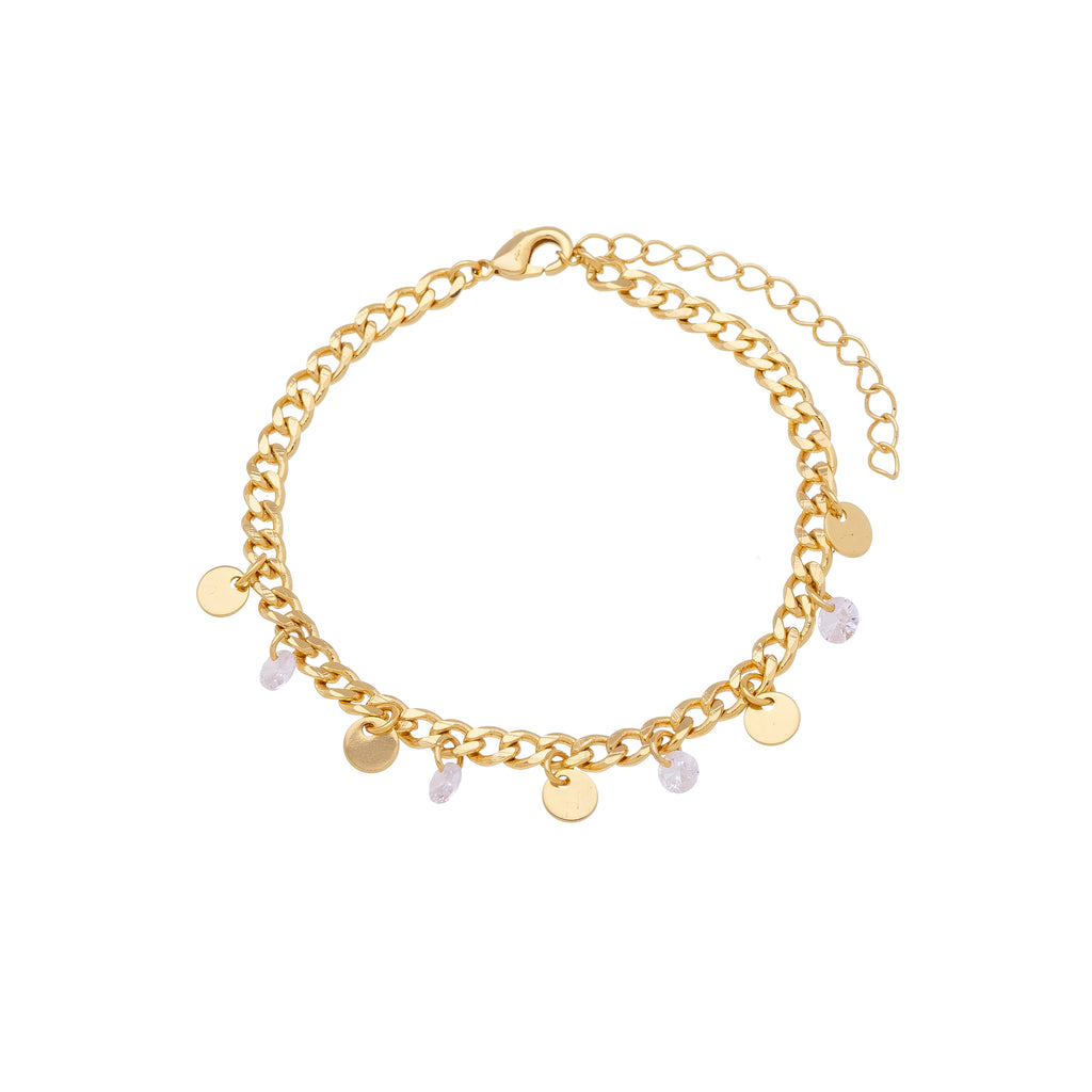 18K Gold Plated Charm Chain Bracelet with Zirconia Drops – Adjustable Dainty Link Bracelet for Women