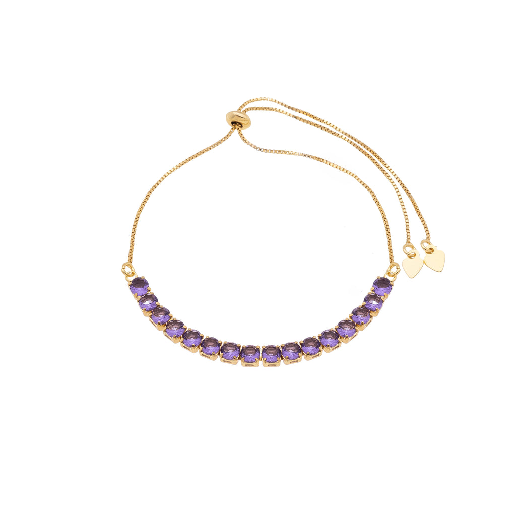18K Gold Plated Adjustable Tennis Bracelet with Purple Zirconia – Slider Chain Bracelet for Women