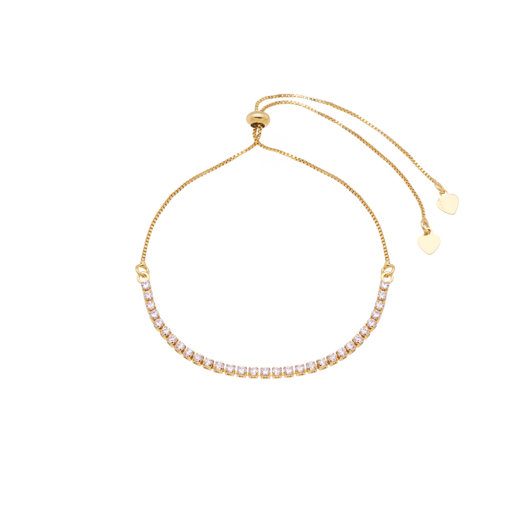 18K Gold Plated Adjustable Tennis Bracelet with Clear Zirconia – Slider Chain Bracelet for Women