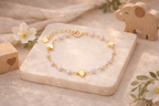 Children's bracelet with pearls and hearts, 18k gold plated, hypoallergenic.