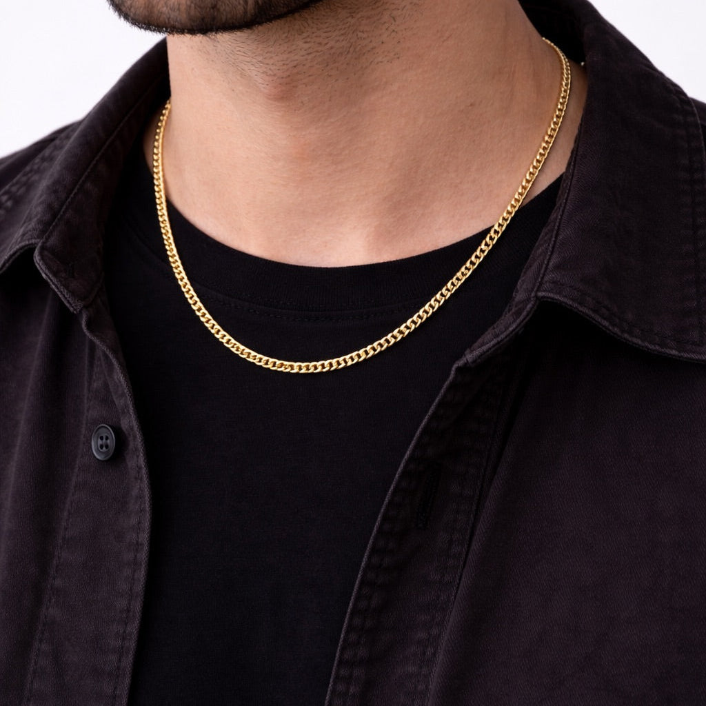 Men's 60cm chain, Grumet link design - 18k gold plated