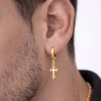 Men's click earring with cross pendant - 18k Gold Plated