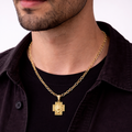 Openwork cross pendant with lion silhouette details - 18k gold plated